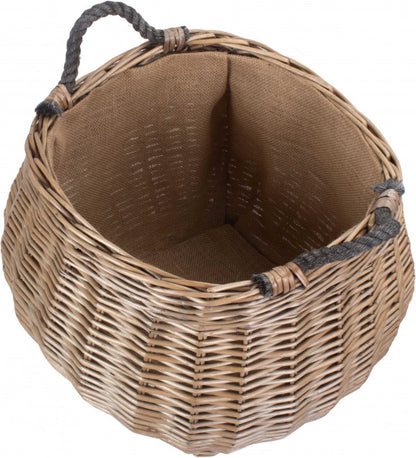 Curve-Sided Antique Wash Hessian Lined Log Basket