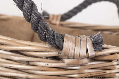 Curve-Sided Antique Wash Hessian Lined Log Basket