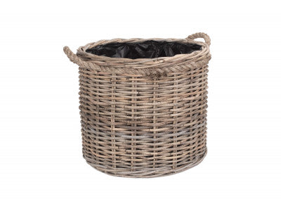 MEDIUM ROPE HANDLED RATTAN ROUND PLANTER with PLASTIC LINING