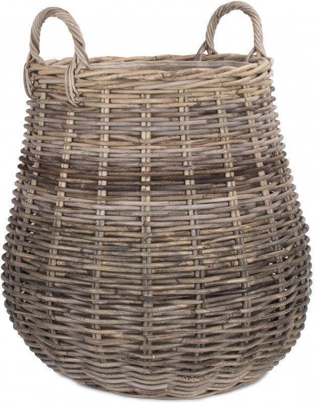 Pot-bellied Hessian Lined Rattan Log Basket