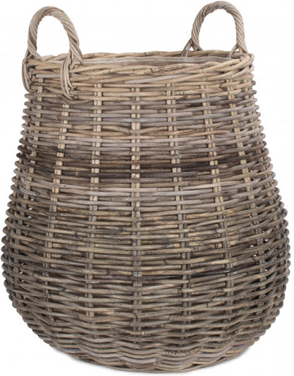 Pot-bellied Hessian Lined Rattan Log Basket