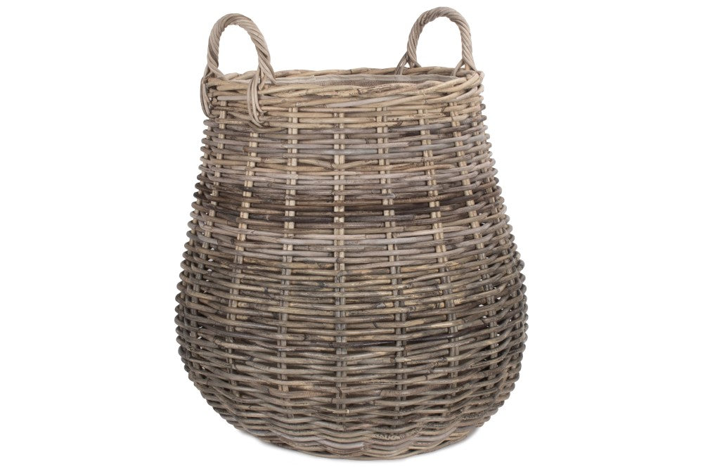 Pot-bellied Hessian Lined Rattan Log Basket