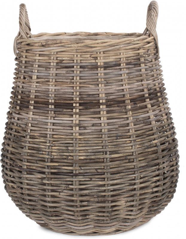 Pot-bellied Hessian Lined Rattan Log Basket