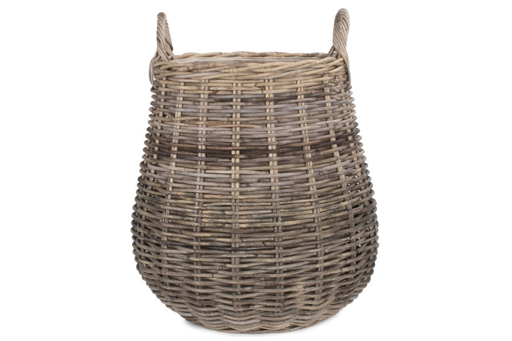 Pot-bellied Hessian Lined Rattan Log Basket