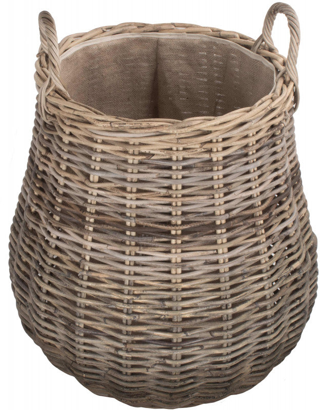 Pot-bellied Hessian Lined Rattan Log Basket