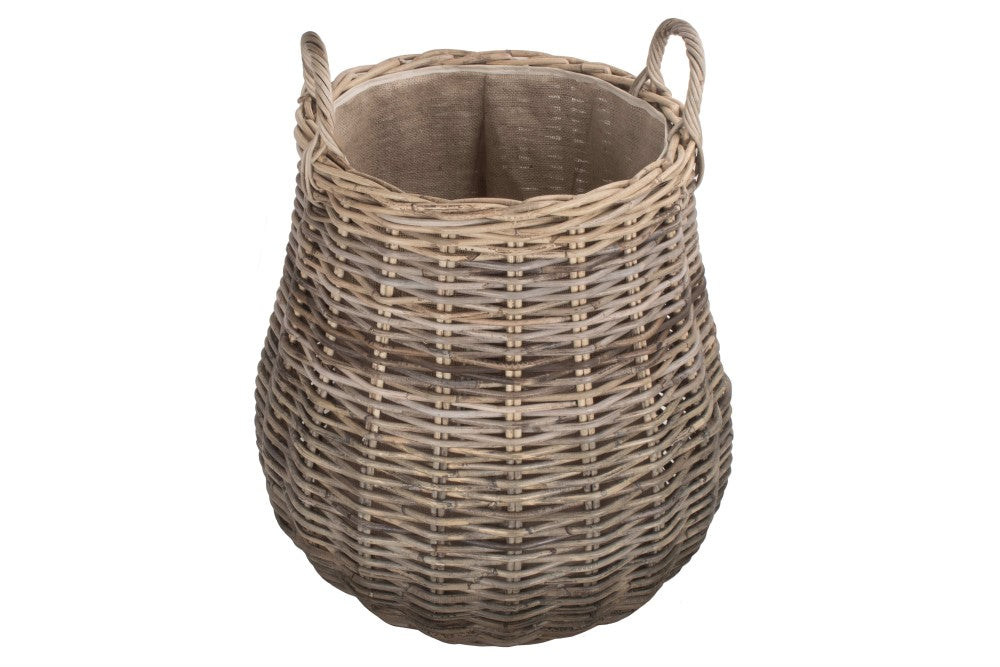 Pot-bellied Hessian Lined Rattan Log Basket