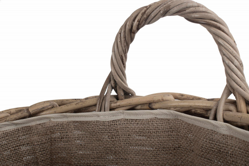 Pot-bellied Hessian Lined Rattan Log Basket