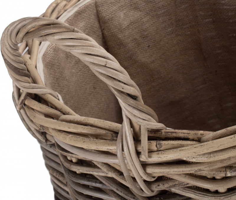 Pot-bellied Hessian Lined Rattan Log Basket