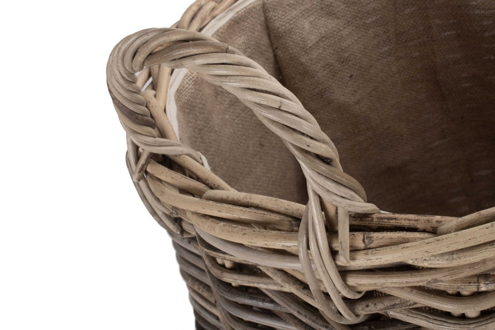 Pot-bellied Hessian Lined Rattan Log Basket