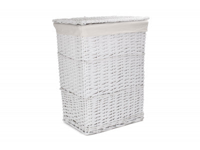 LARGE WHITE WICKER LAUNDRY HAMPER BASKET