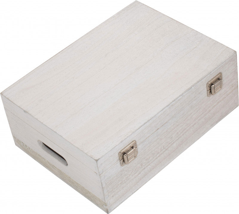 14" WHITE WASH WOODEN BOX