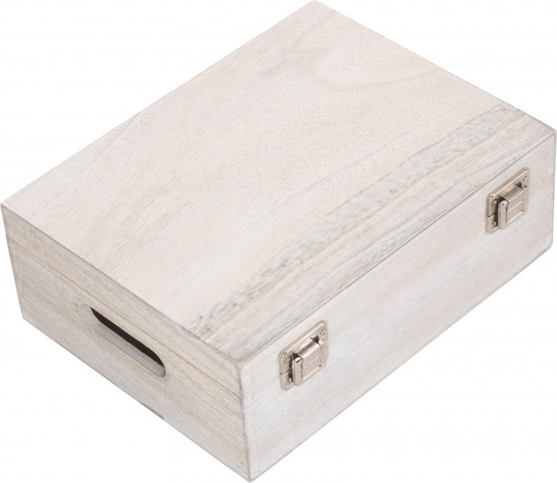 12" WHITE WASH WOODEN BOX