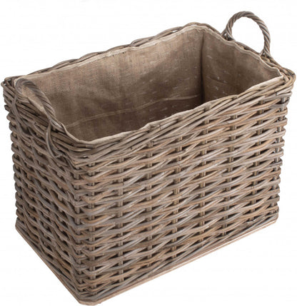 Small Wheeled Rattan Cordura Lined Log Basket