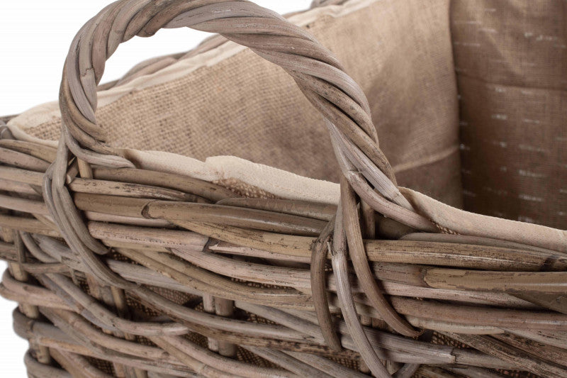 Small Wheeled Rattan Cordura Lined Log Basket