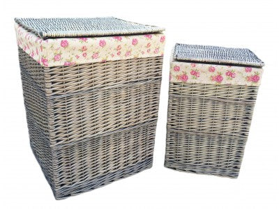 SQUARE LAUNDRY BASKET with GARDEN ROSE LINING  SET 2