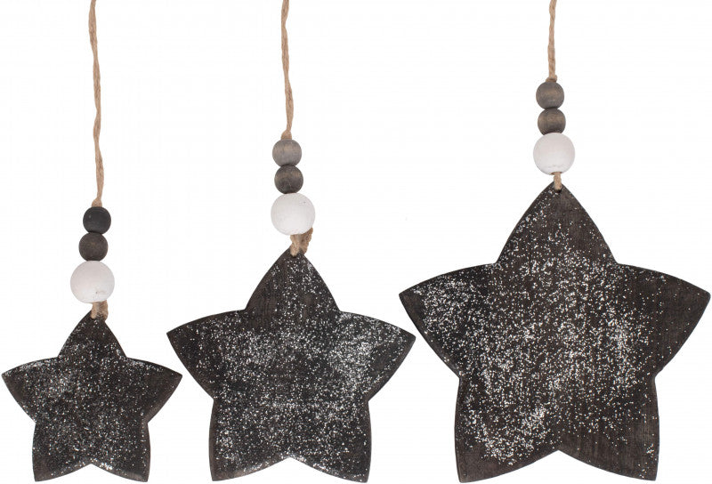 SET 3 HANGING GLITTER STAR DECORATIONS