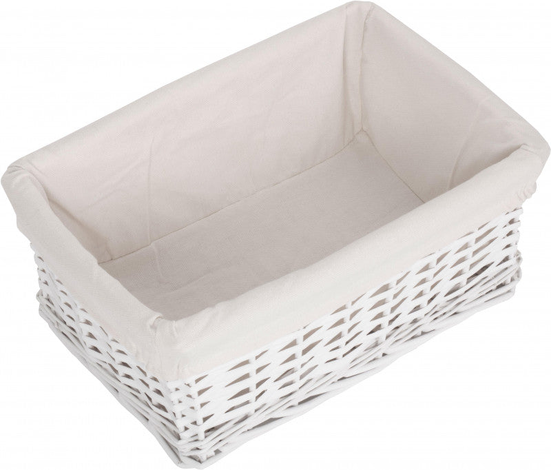 MEDIUM WHITE WICKER STORAGE BASKET