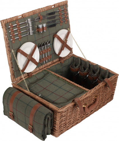 4 Person Green Tweed Hamper