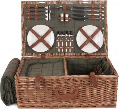 4 Person Green Tweed Hamper