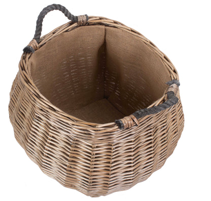 Curve-Sided Antique Wash Hessian Lined Log Basket