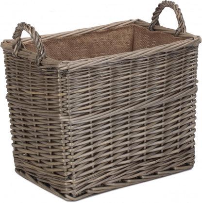 Small Rectangular Lined Wicker Log Basket