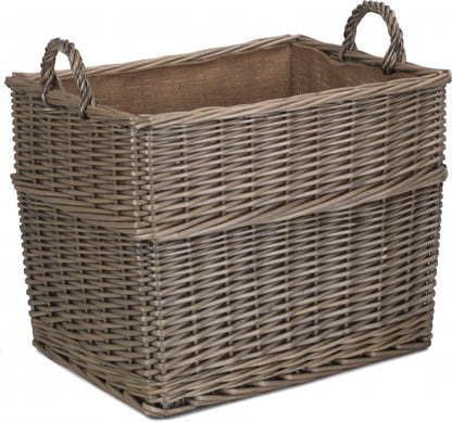 Large Rectangular Lined Wicker Log Basket