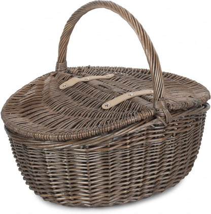 Antique Wash Finish Oval Picnic Basket (Without Lining)