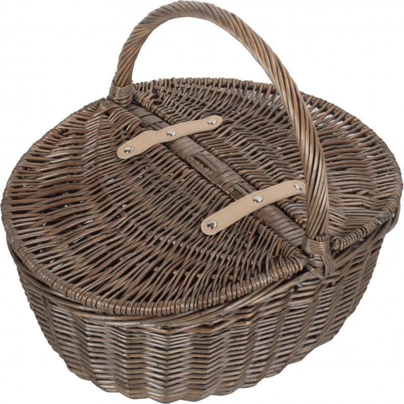 Antique Wash Finish Oval Picnic Basket (Without Lining)