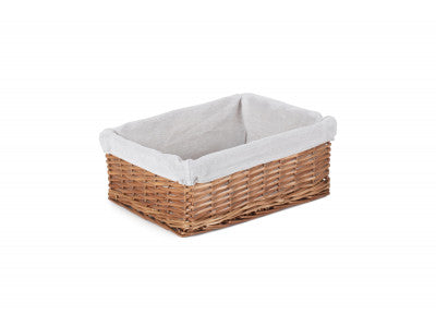 LARGE DOUBLE STEAMED WICKER STORAGE BASKET with WHITE LINING