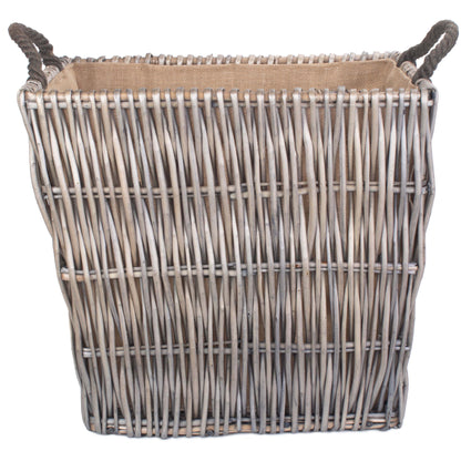 Vertical Weave Lined Rectangular Log Basket - Large