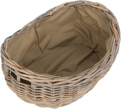 SMALL BOAT SHAPED RATTAN LOG BASKET with CORDURA LINING