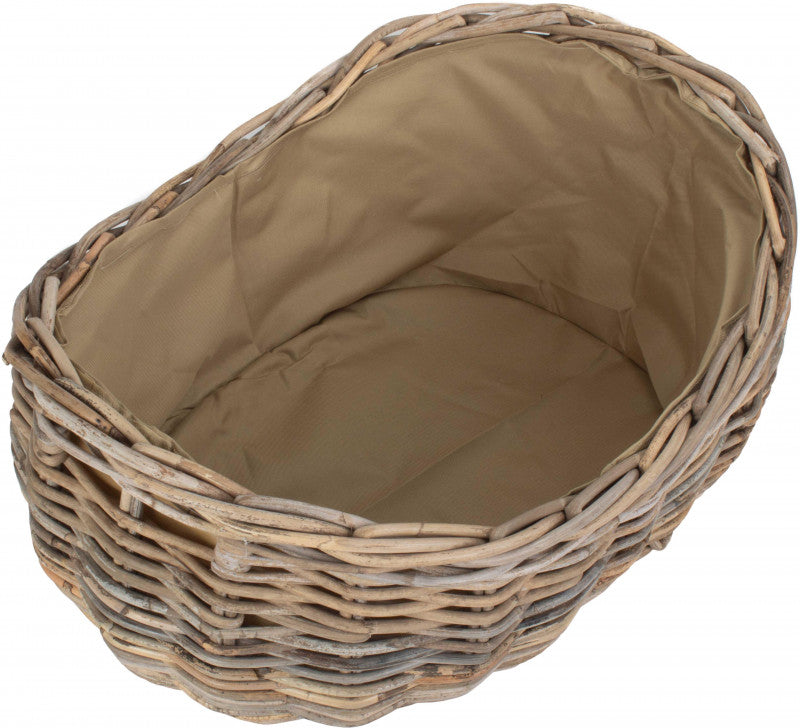 LARGE BOAT SHAPED RATTAN LOG BASKET with CORDURA LINING