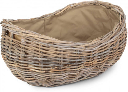 LARGE BOAT SHAPED RATTAN LOG BASKET with CORDURA LINING