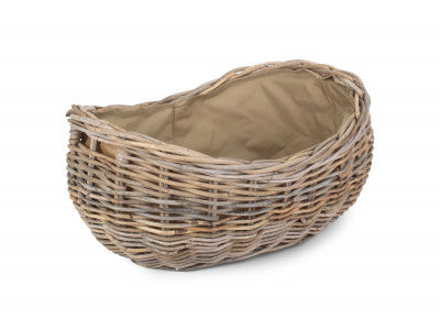 LARGE BOAT SHAPED RATTAN LOG BASKET with CORDURA LINING