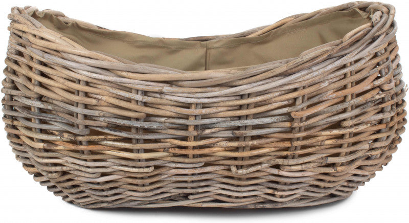 LARGE BOAT SHAPED RATTAN LOG BASKET with CORDURA LINING