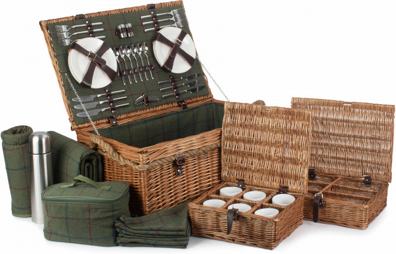 Rope Handled Green Tweed 6 Person Hamper