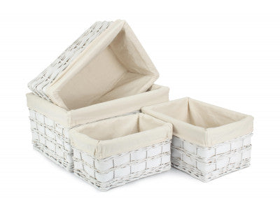 WHITE SCANDI STORAGE BASKET with WHITE LINING SET 4