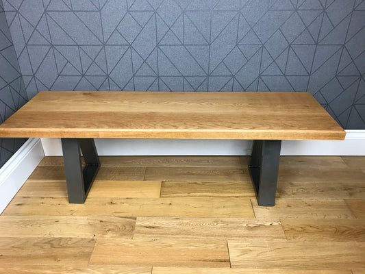 Handmade Solid Oak Coffee Table with Metal Trapezium Legs