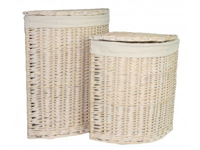 WHITE WASH CORNER LINEN BASKET with WHITE LINING SET 2