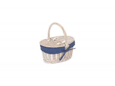 CHILD'S WHITE WASH LIDDED HAMPER with NAVY BLUE LINING