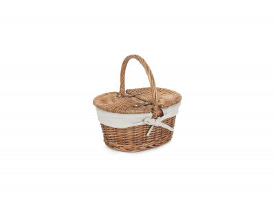 CHILDS LIGHT STEAMED FINISH OVAL PICNIC BASKET with WHITE LINING