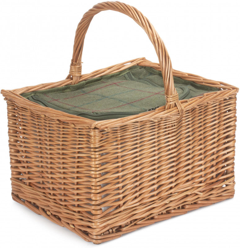 DELUXE BUTCHER'S BASKET with GREEN TWEED COOLER BAG