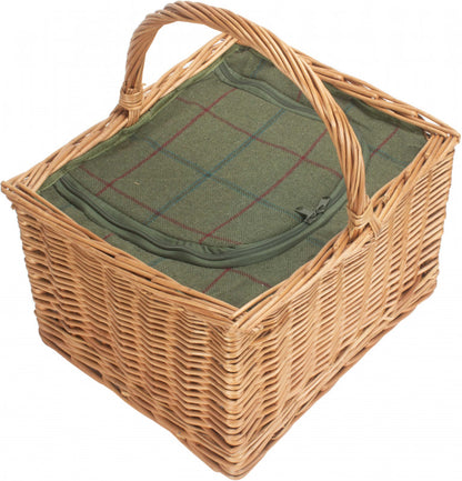 DELUXE BUTCHER'S BASKET with GREEN TWEED COOLER BAG