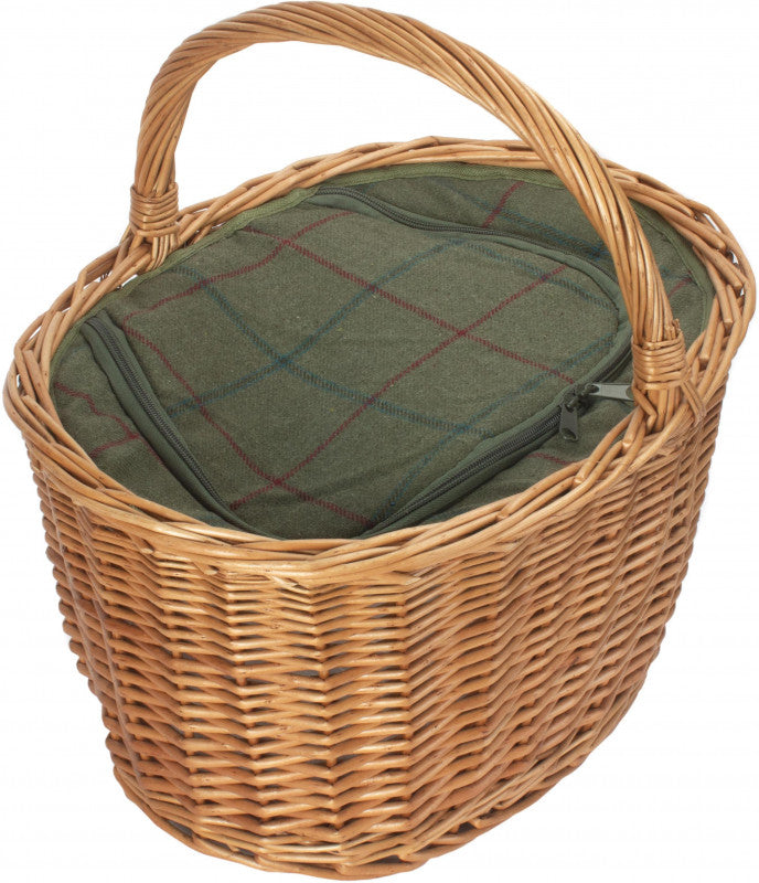 Oval Shopping Basket With Green Tweed Cooler Bag