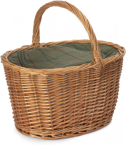 Oval Shopping Basket With Green Tweed Cooler Bag