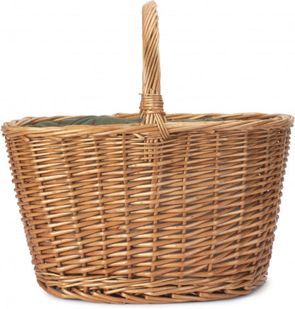 Oval Shopping Basket With Green Tweed Cooler Bag