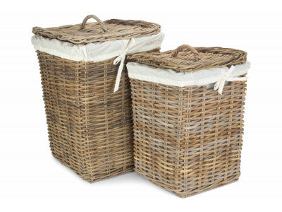 SQUARE RATTAN LAUNDRY HAMPER BASKET SET 2