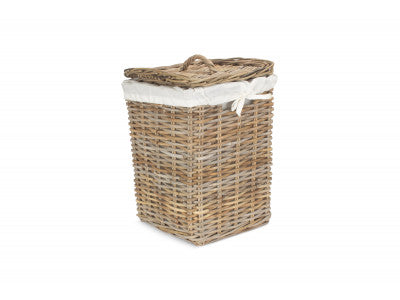 SMALL SQUARE RATTAN LAUNDRY HAMPER BASKET