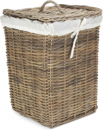 LARGE SQUARE RATTAN LAUNDRY HAMPER BASKET