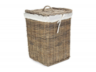 LARGE SQUARE RATTAN LAUNDRY HAMPER BASKET